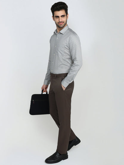 Park Avenue Men Brown Printed Slim Fit Cotton Full Sleeve Formal Shirt
