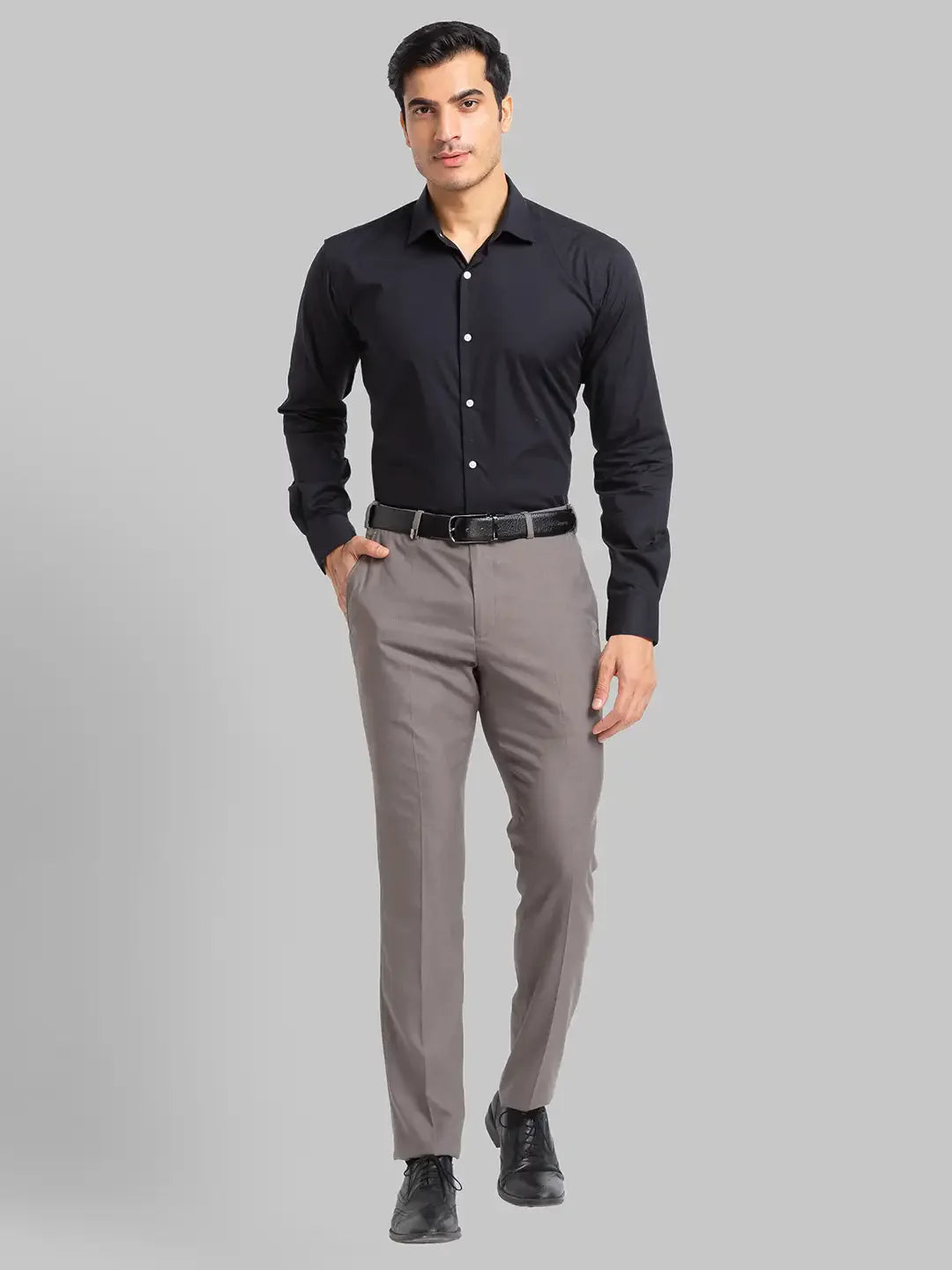 Men Black Slim Fit Solid Polyester Blend Shirts