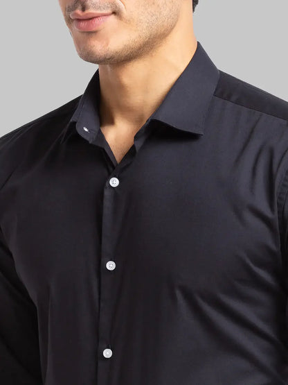 Men Black Slim Fit Solid Polyester Blend Shirts