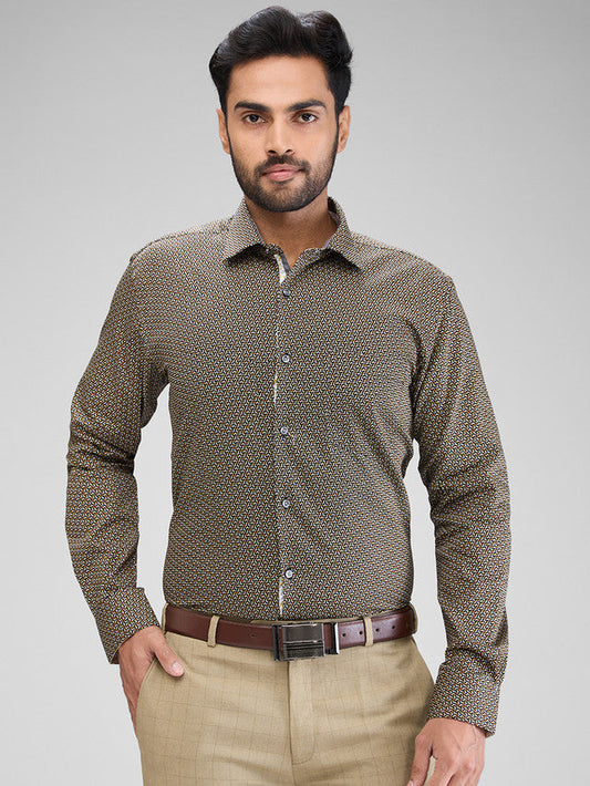 Park Avenue Khaki Printed Slim Fit Cotton Formal Shirt