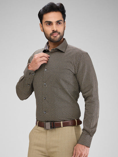 Park Avenue Khaki Printed Slim Fit Cotton Formal Shirt