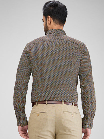 Park Avenue Khaki Printed Slim Fit Cotton Formal Shirt
