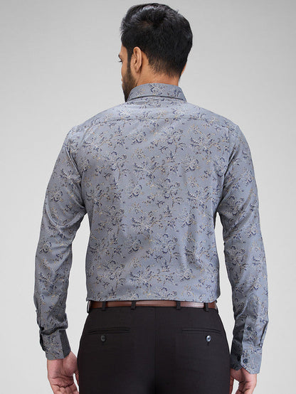 Park Avenue Grey Printed Slim Fit Cotton Formal Shirt