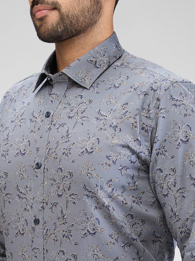 Park Avenue Grey Printed Slim Fit Cotton Formal Shirt