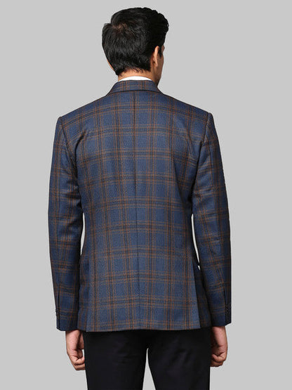 Park Avenue Men Blue Checks Regular Fit Polyester Blend Blazer