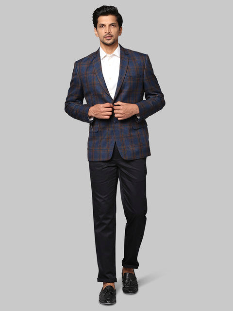 Park Avenue Men Blue Checks Regular Fit Polyester Blend Blazer