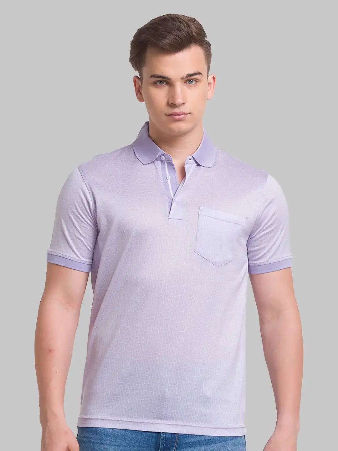 Men Violet Slim Fit Solid Cotton Round Neck Collar Polo T-Shirt