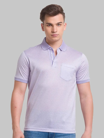 Men Violet Slim Fit Solid Cotton Round Neck Collar Polo T-Shirt