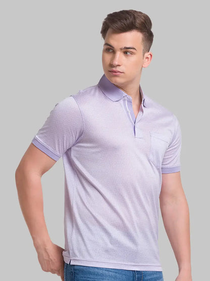 Men Violet Slim Fit Solid Cotton Round Neck Collar Polo T-Shirt
