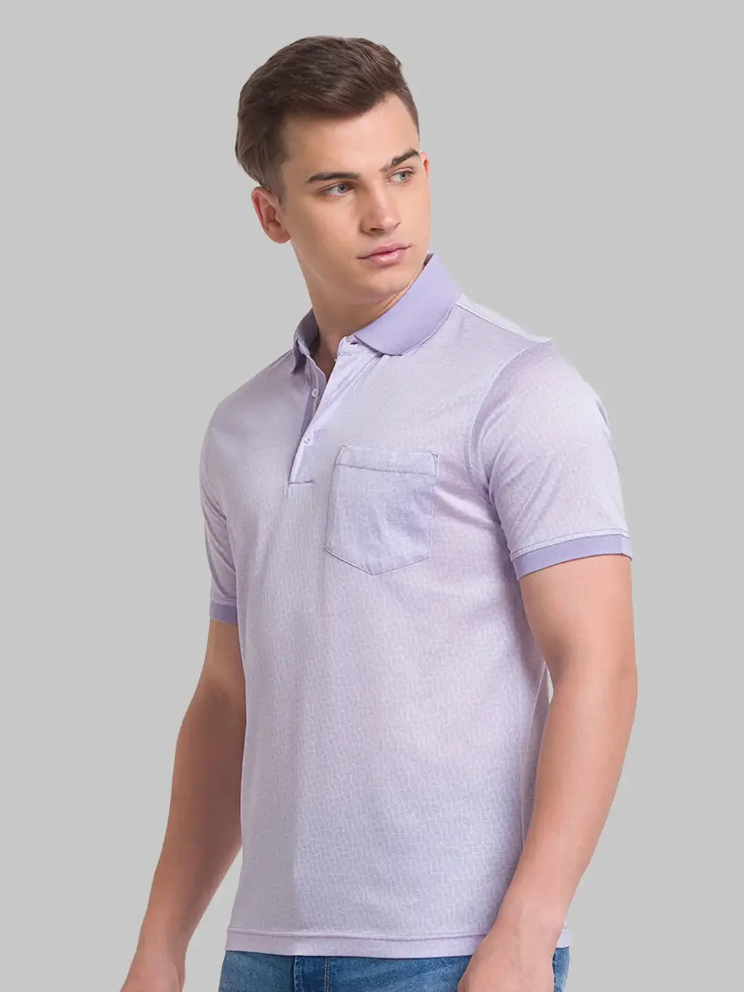 Men Violet Slim Fit Solid Cotton Round Neck Collar Polo T-Shirt