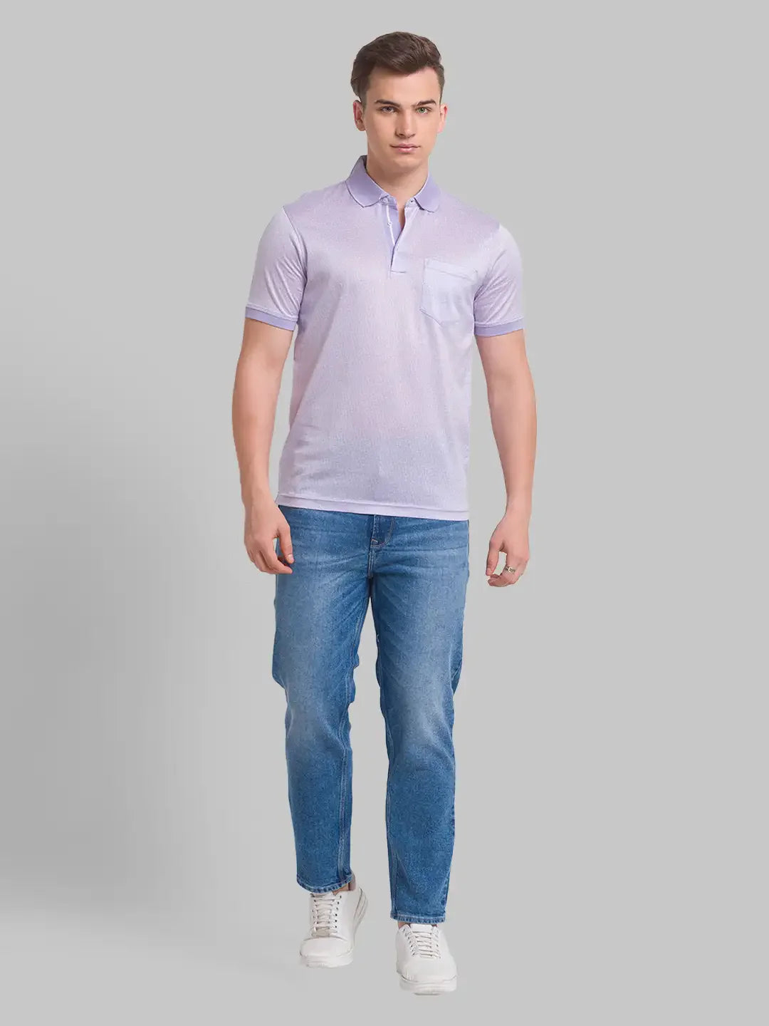 Men Violet Slim Fit Solid Cotton Round Neck Collar Polo T-Shirt