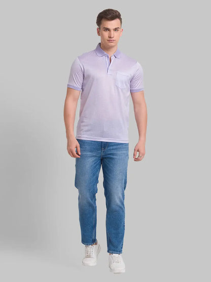 Men Violet Slim Fit Solid Cotton Round Neck Collar Polo T-Shirt