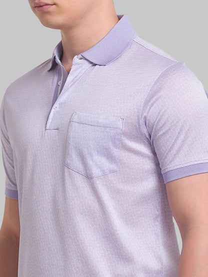 Men Violet Slim Fit Solid Cotton Round Neck Collar Polo T-Shirt