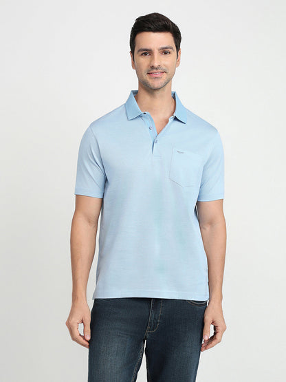 Park Avenue Men Blue Two Tone Slim Fit Cotton Half Sleeve Round Neck Collar T-Shirt