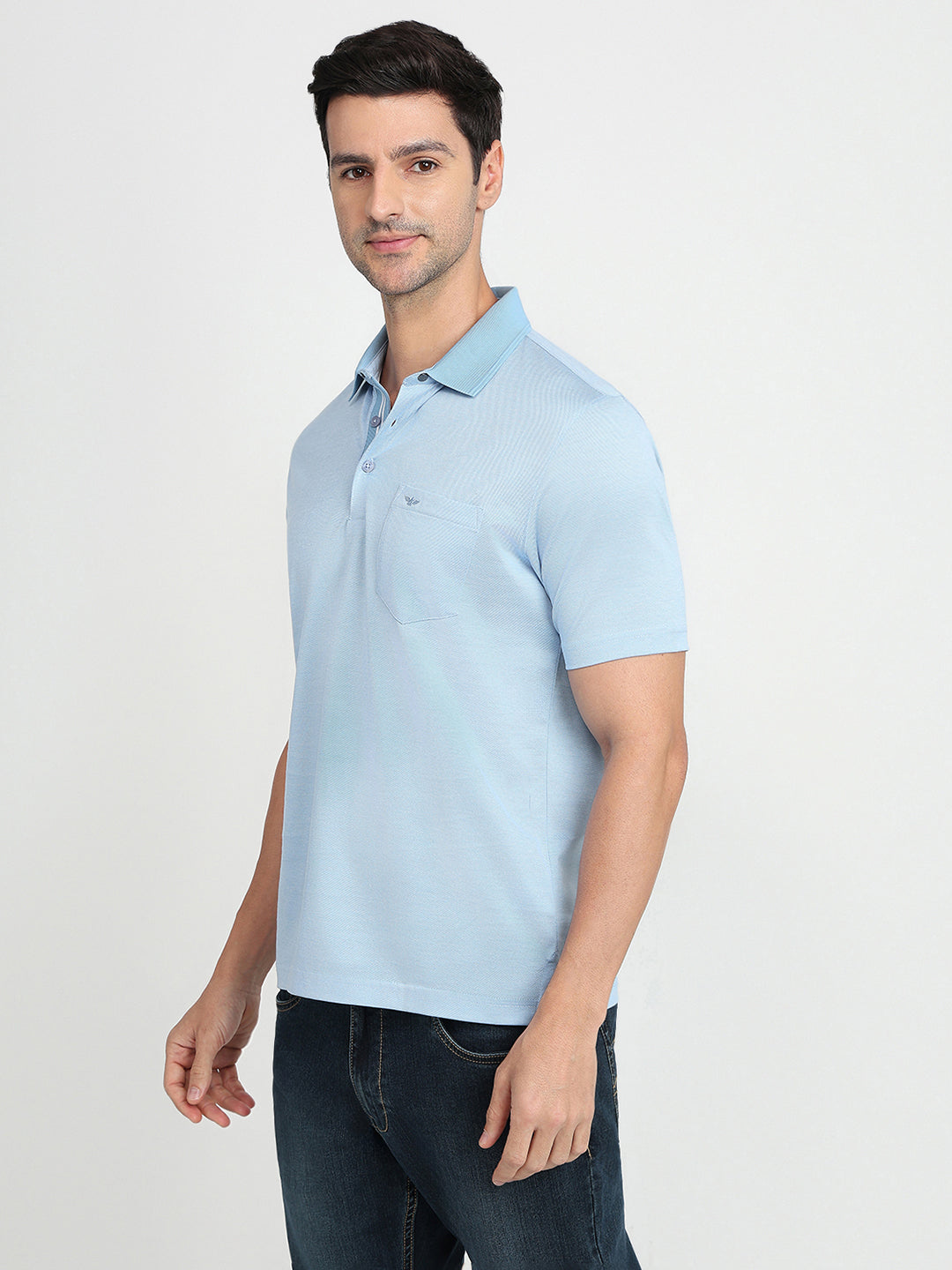 Park Avenue Men Blue Two Tone Slim Fit Cotton Half Sleeve Round Neck Collar T-Shirt