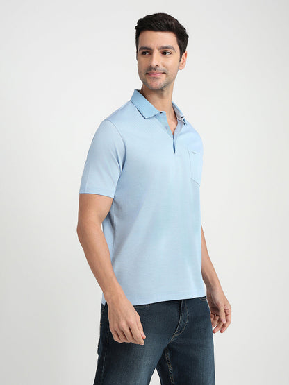 Park Avenue Men Blue Two Tone Slim Fit Cotton Half Sleeve Round Neck Collar T-Shirt