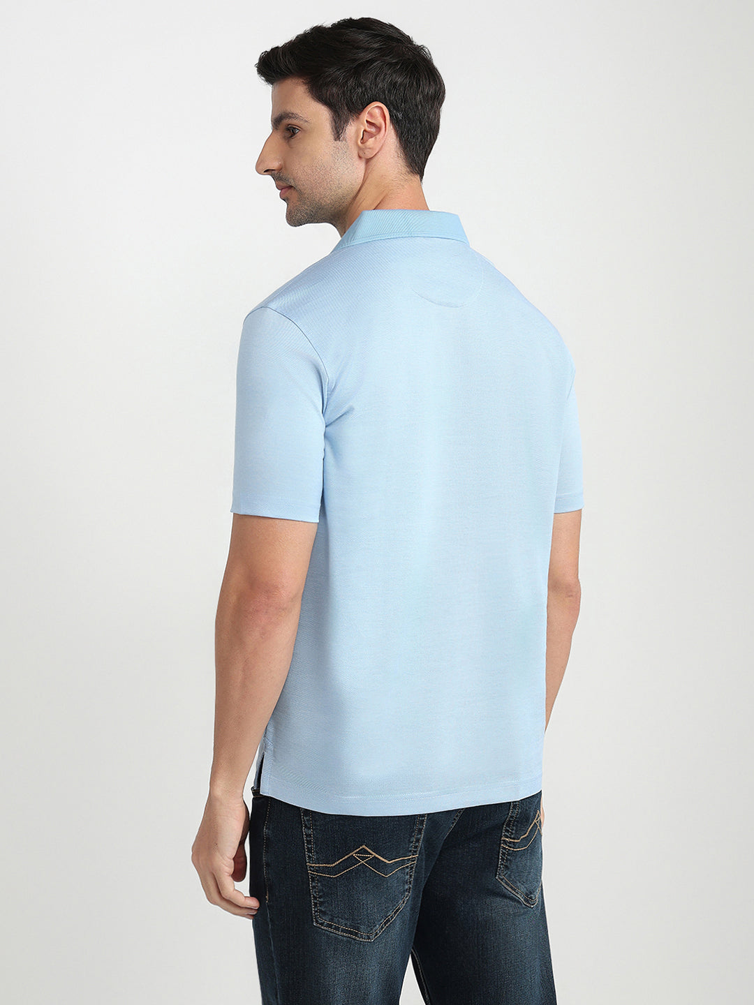 Park Avenue Men Blue Two Tone Slim Fit Cotton Half Sleeve Round Neck Collar T-Shirt
