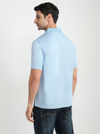 Park Avenue Men Blue Two Tone Slim Fit Cotton Half Sleeve Round Neck Collar T-Shirt