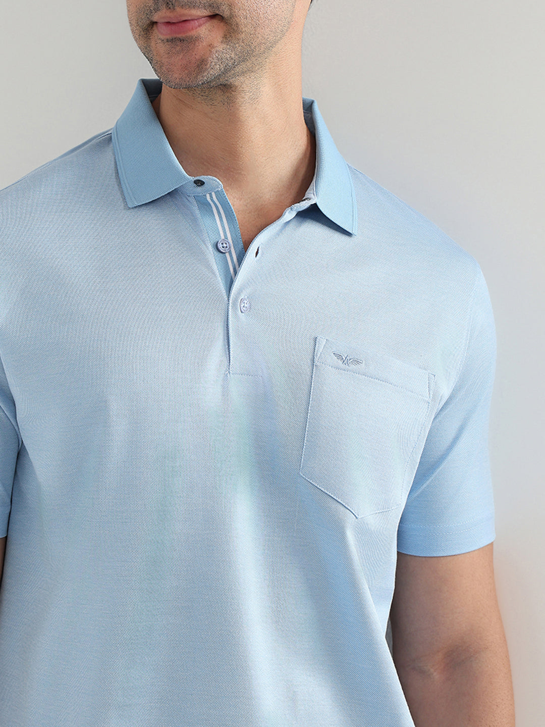 Park Avenue Men Blue Two Tone Slim Fit Cotton Half Sleeve Round Neck Collar T-Shirt