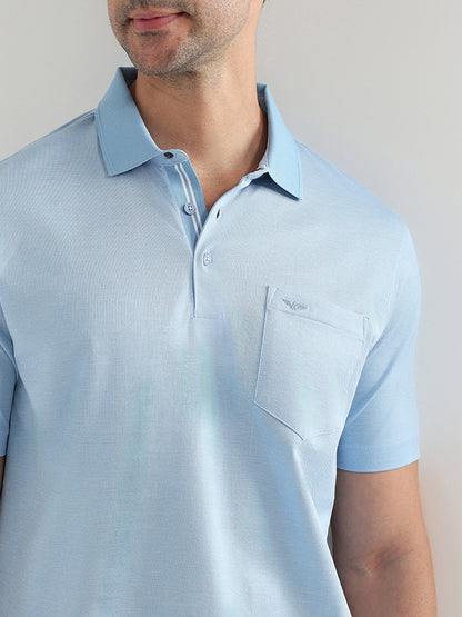 Park Avenue Men Blue Two Tone Slim Fit Cotton Half Sleeve Round Neck Collar T-Shirt