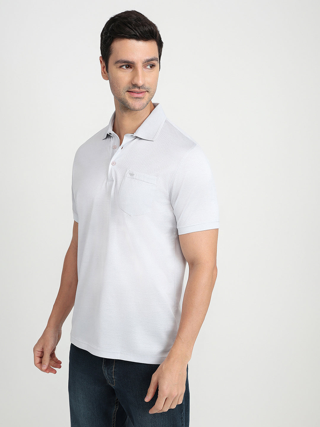 Park Avenue Men Grey Two Tone Slim Fit Cotton Half Sleeve Round Neck Collar T-Shirt