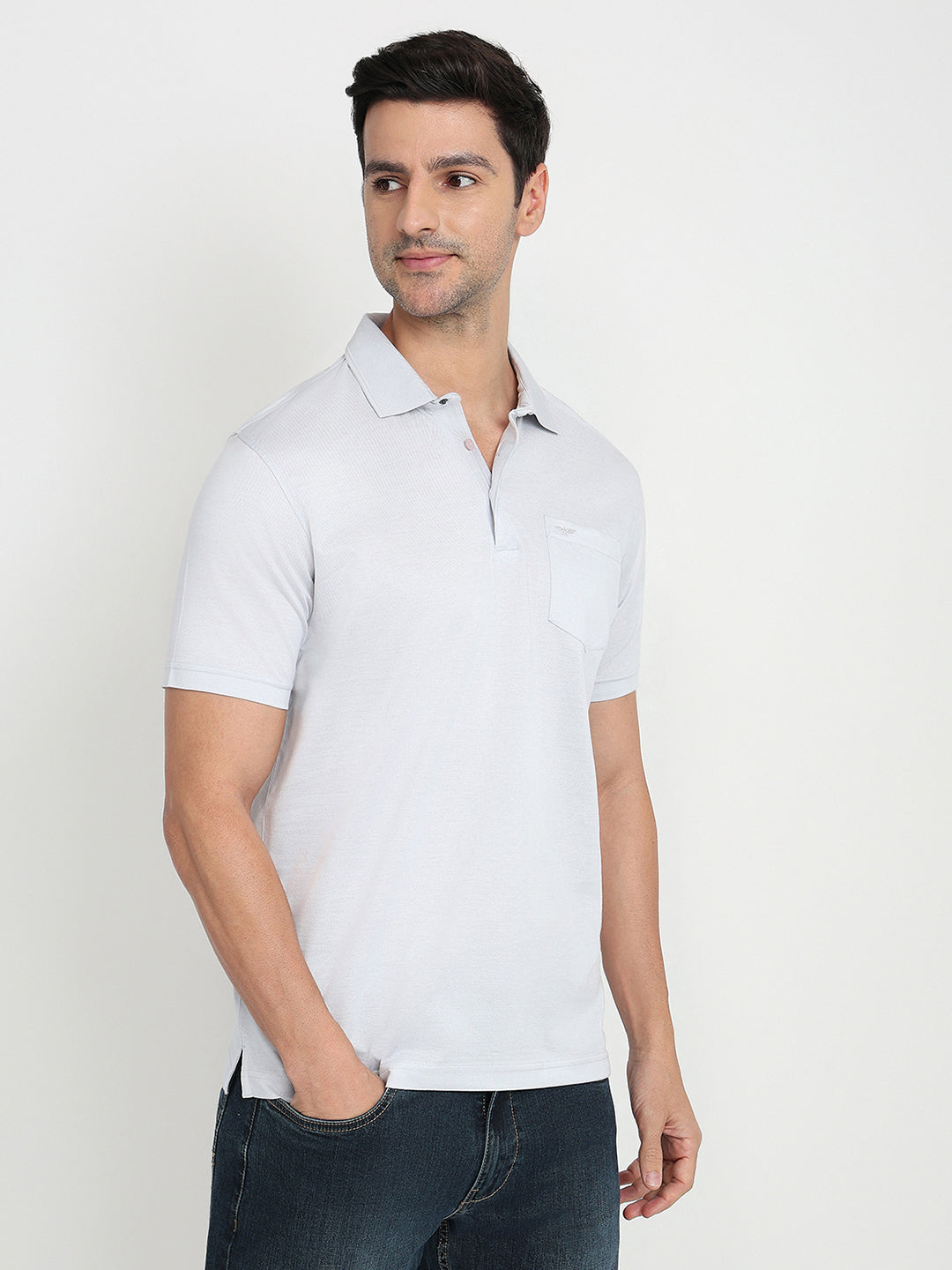 Park Avenue Men Grey Two Tone Slim Fit Cotton Half Sleeve Round Neck Collar T-Shirt