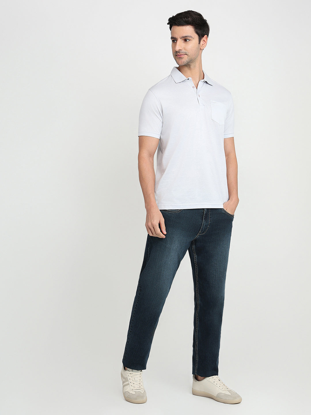 Park Avenue Men Grey Two Tone Slim Fit Cotton Half Sleeve Round Neck Collar T-Shirt