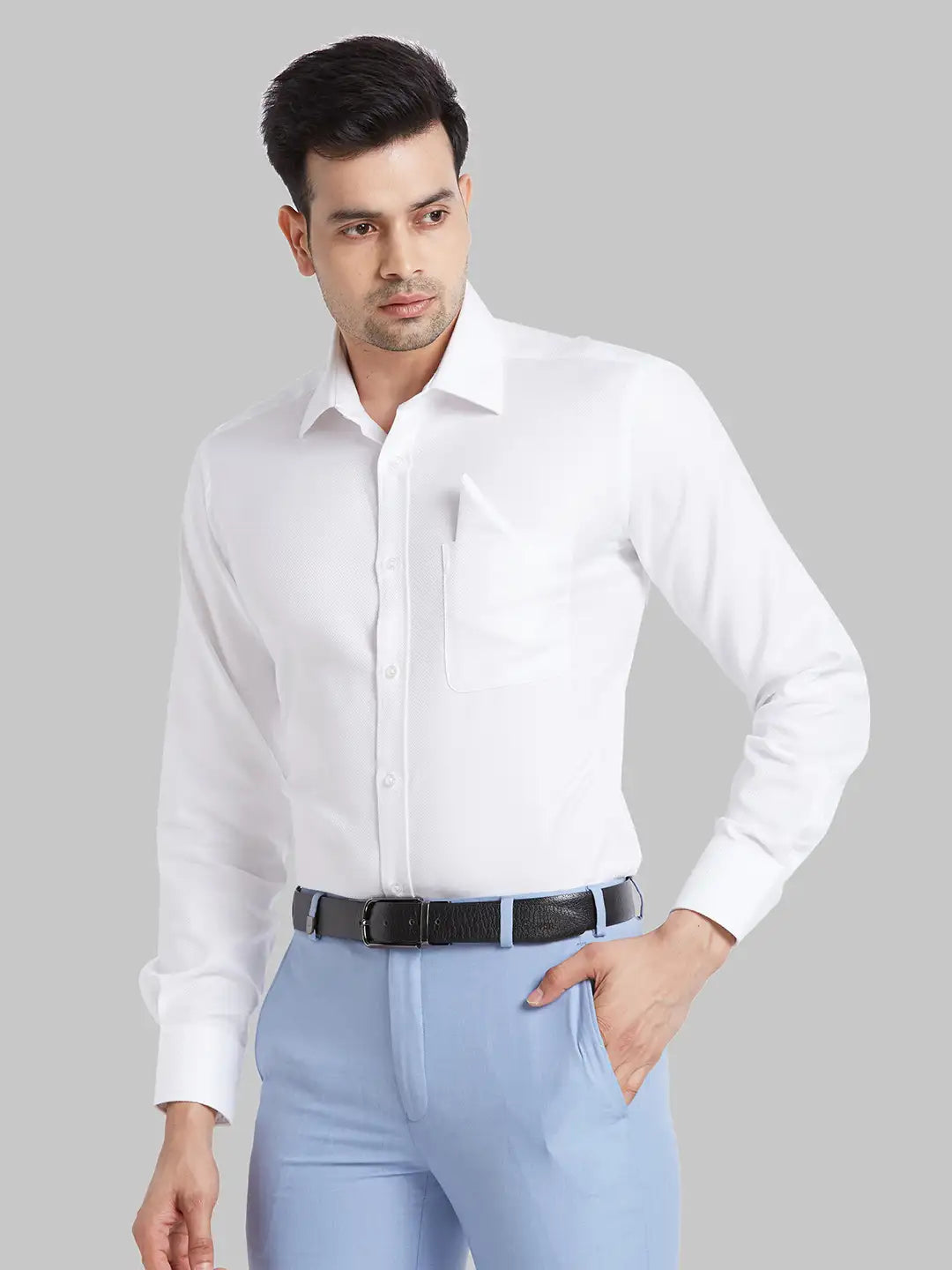 Men White Luxus Fit Structure  Cotton Full Sleeve Regular Collar Shirts