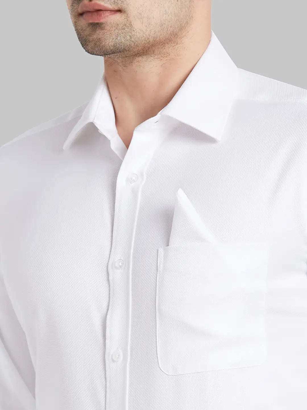 Men White Luxus Fit Structure  Cotton Full Sleeve Regular Collar Shirts