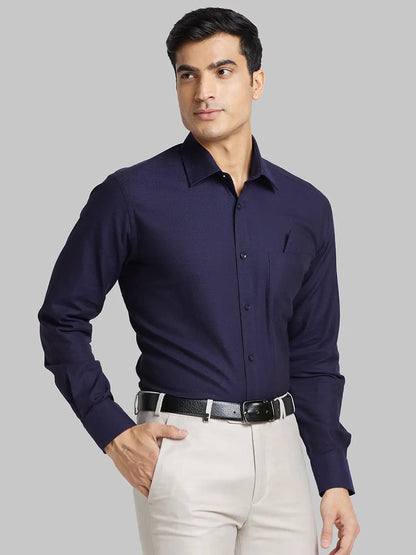 Men Blue Luxus Fit Structure  Cotton Full Sleeve Regular Collar Shirts