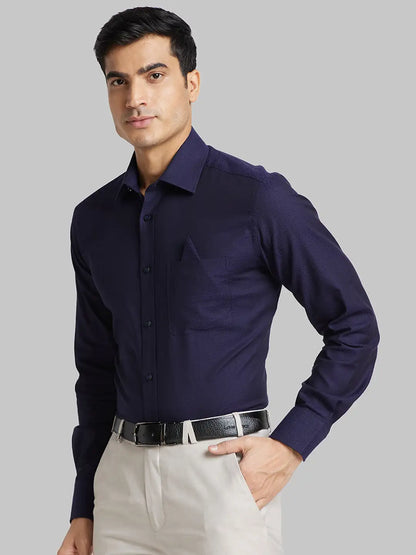 Men Blue Luxus Fit Structure  Cotton Full Sleeve Regular Collar Shirts