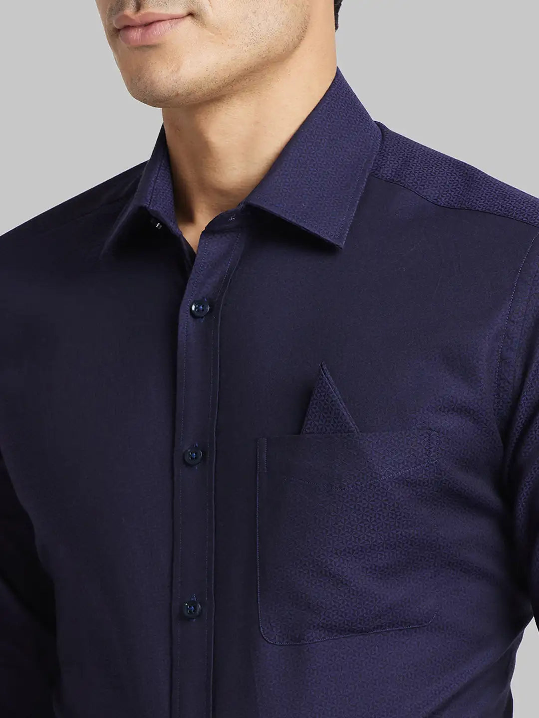 Men Blue Luxus Fit Structure  Cotton Full Sleeve Regular Collar Shirts