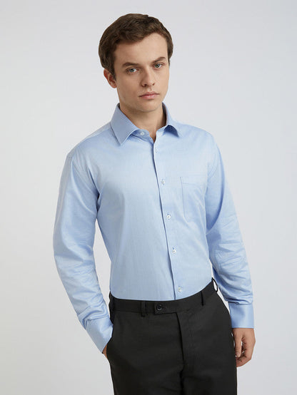 Park Avenue Blue Solid Luxus Fit Full Sleeve Cotton Shirt
