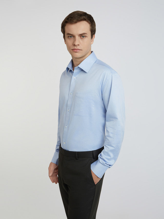 Park Avenue Blue Solid Luxus Fit Full Sleeve Cotton Shirt