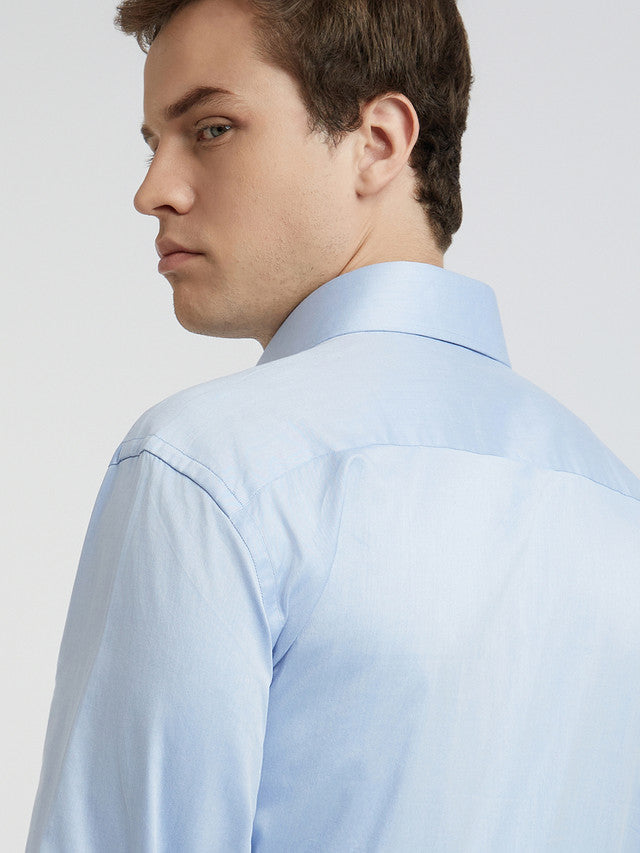 Park Avenue Blue Solid Luxus Fit Full Sleeve Cotton Shirt