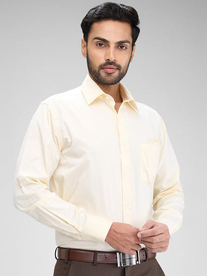 Park Avenue Yellow Solid Luxus Fit Full Sleeve Cotton Shirt