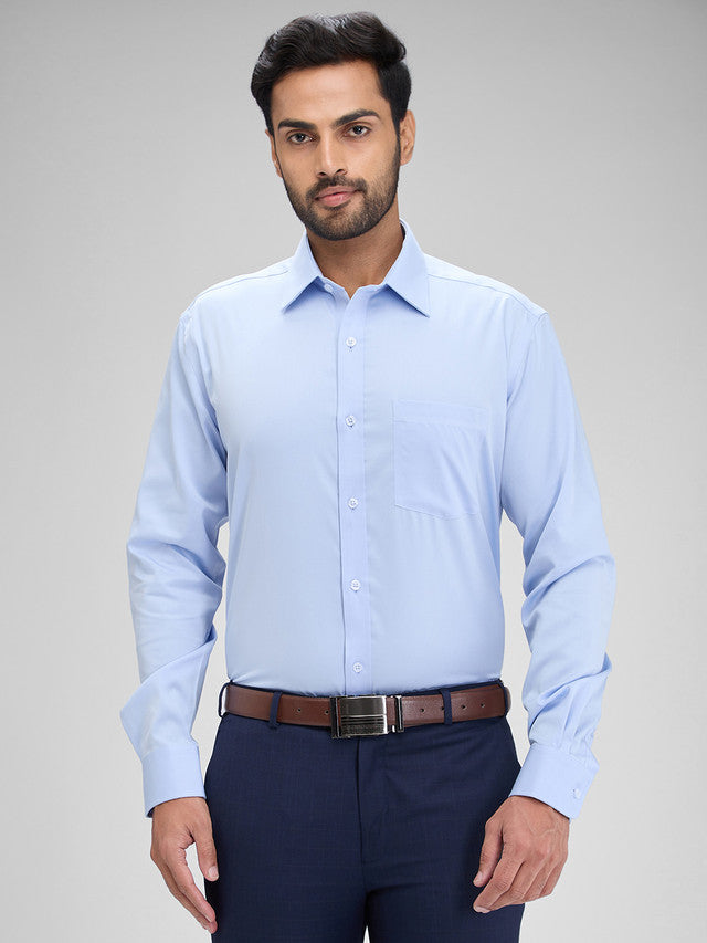 Park Avenue Blue Solid Regular Fit Full Sleeve Cotton Shirt