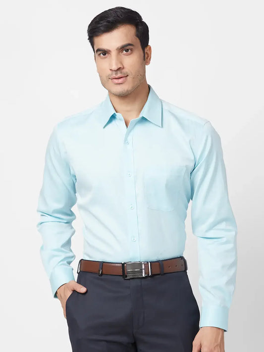 Park Avenue Men Blue Solid Regular Fit Cotton Formal Shirt