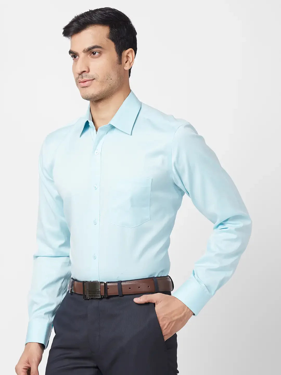 Park Avenue Men Blue Solid Regular Fit Cotton Formal Shirt