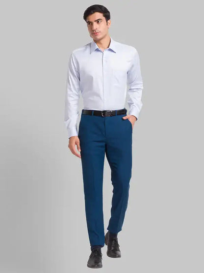 Men Blue Regular Fit Solid Cotton Full Sleeve Ainsley Collar Shirts