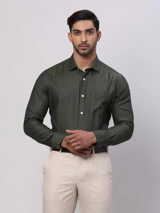 Park Avenue Green Structure Regular Fit Cotton Formal Shirt