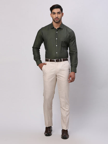 Park Avenue Green Structure Regular Fit Cotton Formal Shirt