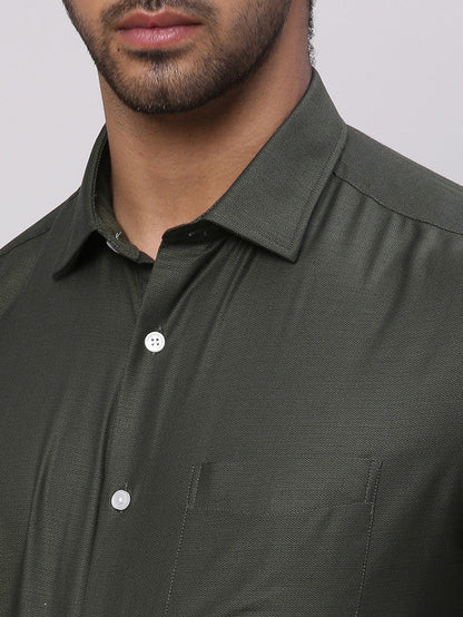 Park Avenue Green Structure Regular Fit Cotton Formal Shirt