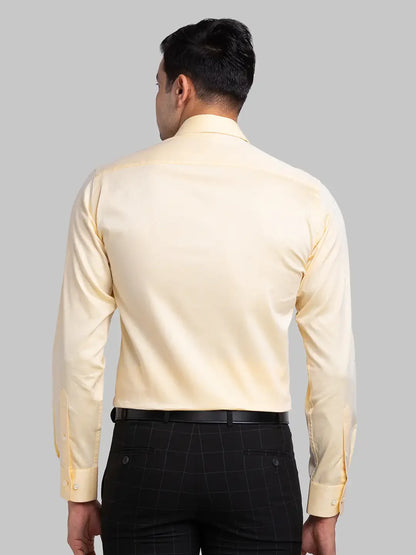 Men Yellow Regular Fit Structure Cotton Full Sleeve Shirts
