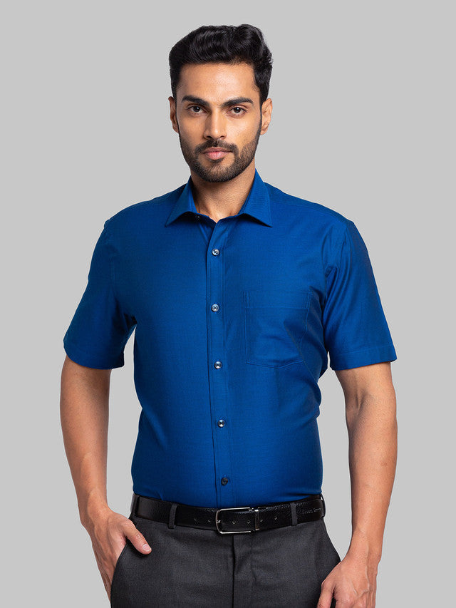 Park Avenue Men Blue Self Design Regular Fit Full Sleeve Semi Cut Away Collar Shirt
