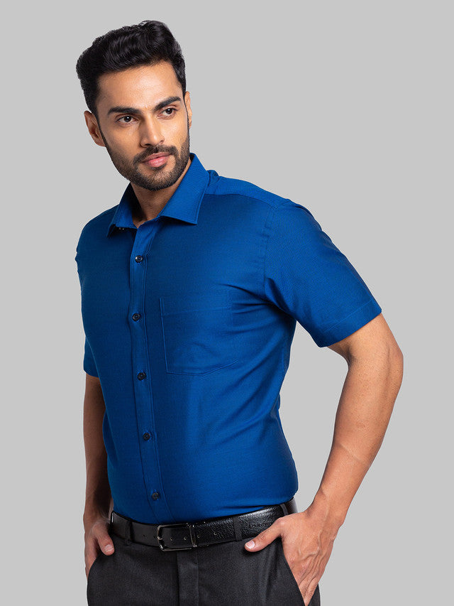 Park Avenue Men Blue Self Design Regular Fit Full Sleeve Semi Cut Away Collar Shirt