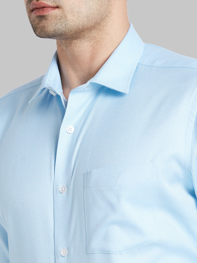 Park Avenue Men Blue Self Design Regular Fit Full Sleeve Semi Cut Away Collar Shirt