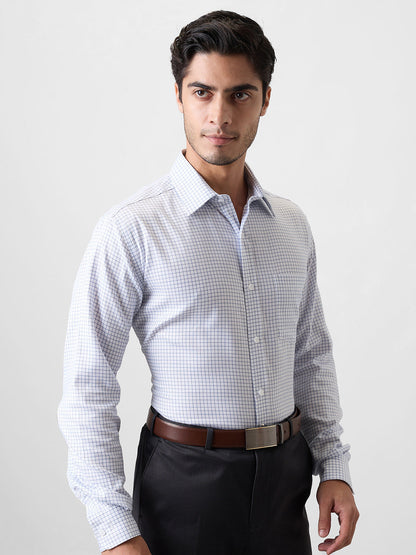 Park Avenue Men Blue Checks Regular Fit Cotton Blend Shirt