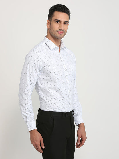 Park Avenue Men Blue Printed Regular Fit Polyester Blend Formal Shirt