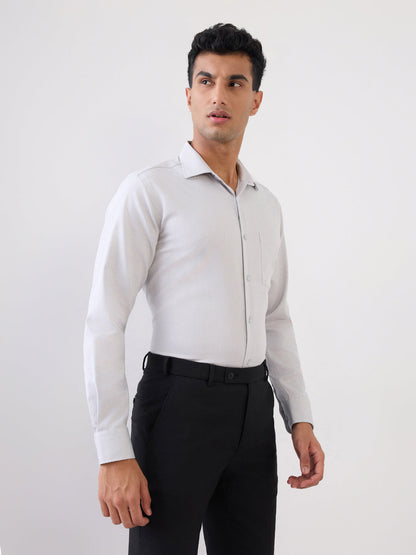 Park Avenue Men Grey Structure Regular Fit Cotton Full Sleeve Formal Shirt